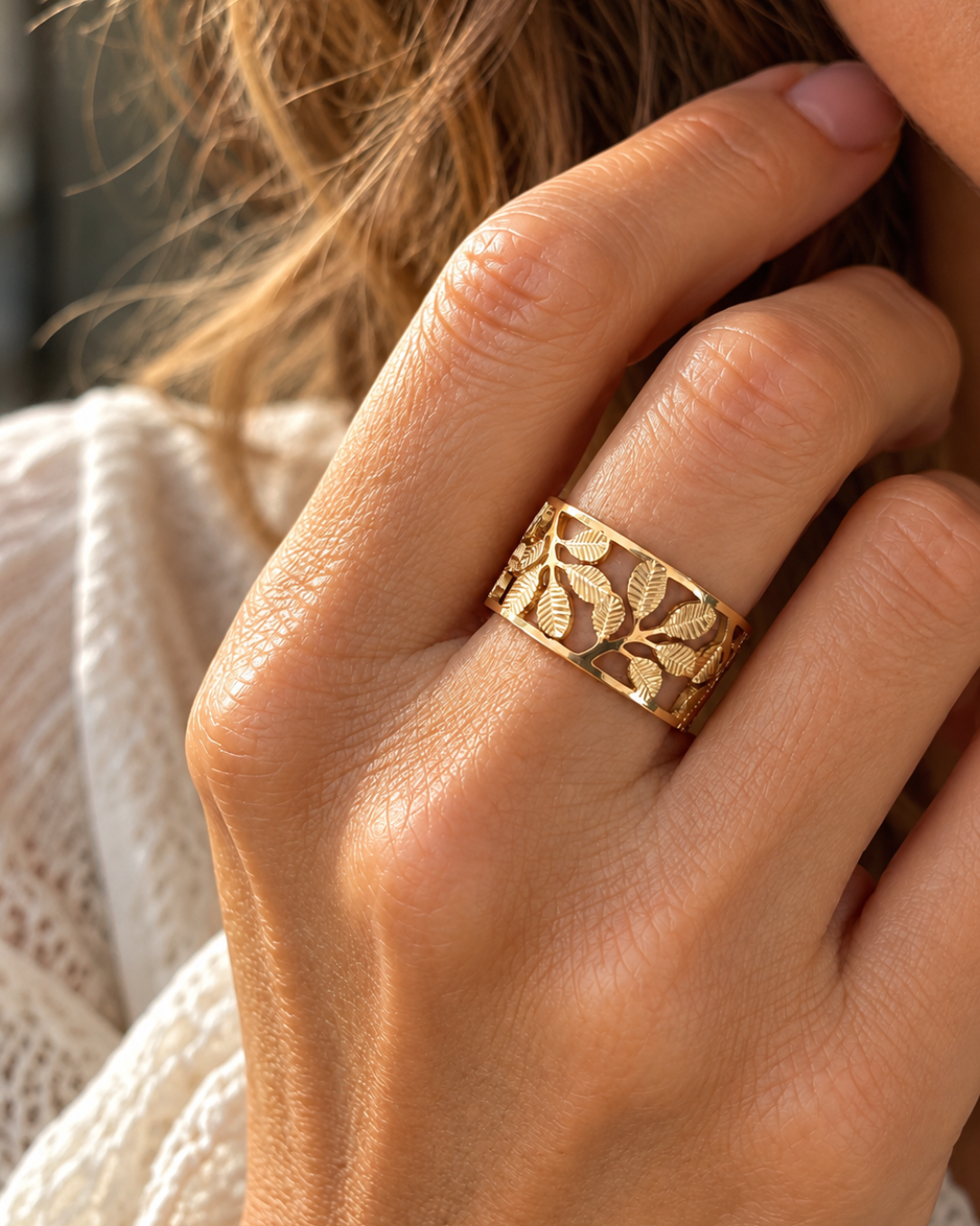 Bague Canopée – Bague dorée femme à motifs feuilles | Yselia
