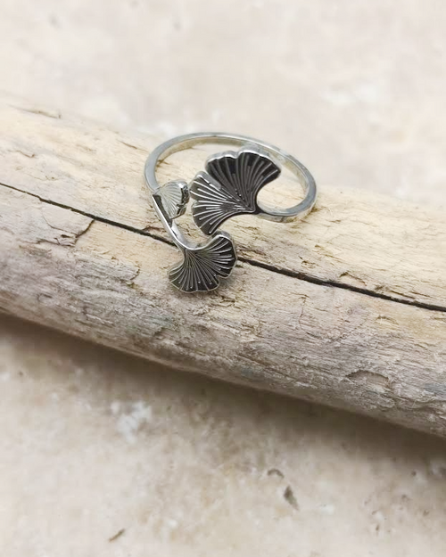 Photo de la bague Ginkgo argent posée