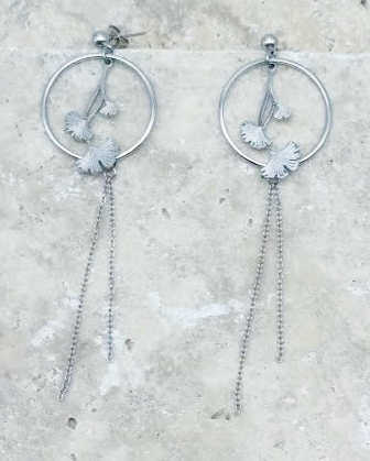 Paire de boucles d'oreilles femme Ginkgo argent en acier inoxydable Yselia